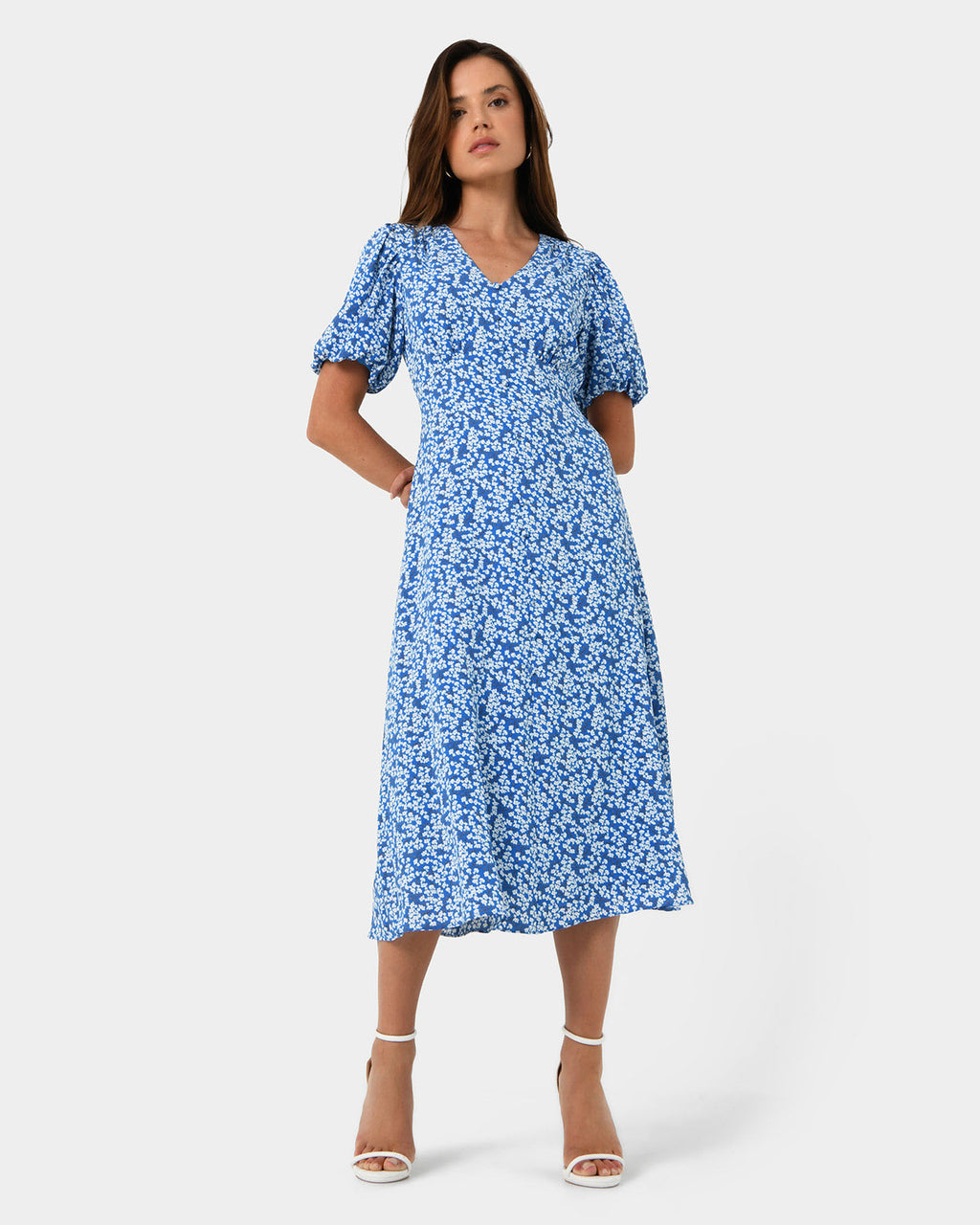 Cora Floral Dress in blue — full-length view 2