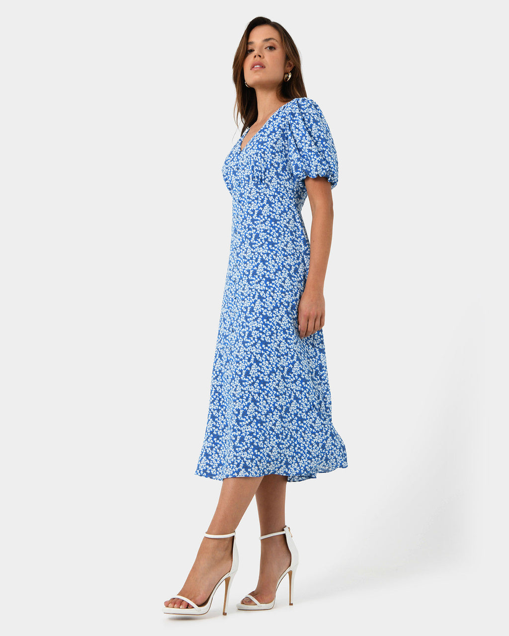 Cora Floral Dress in blue — side view