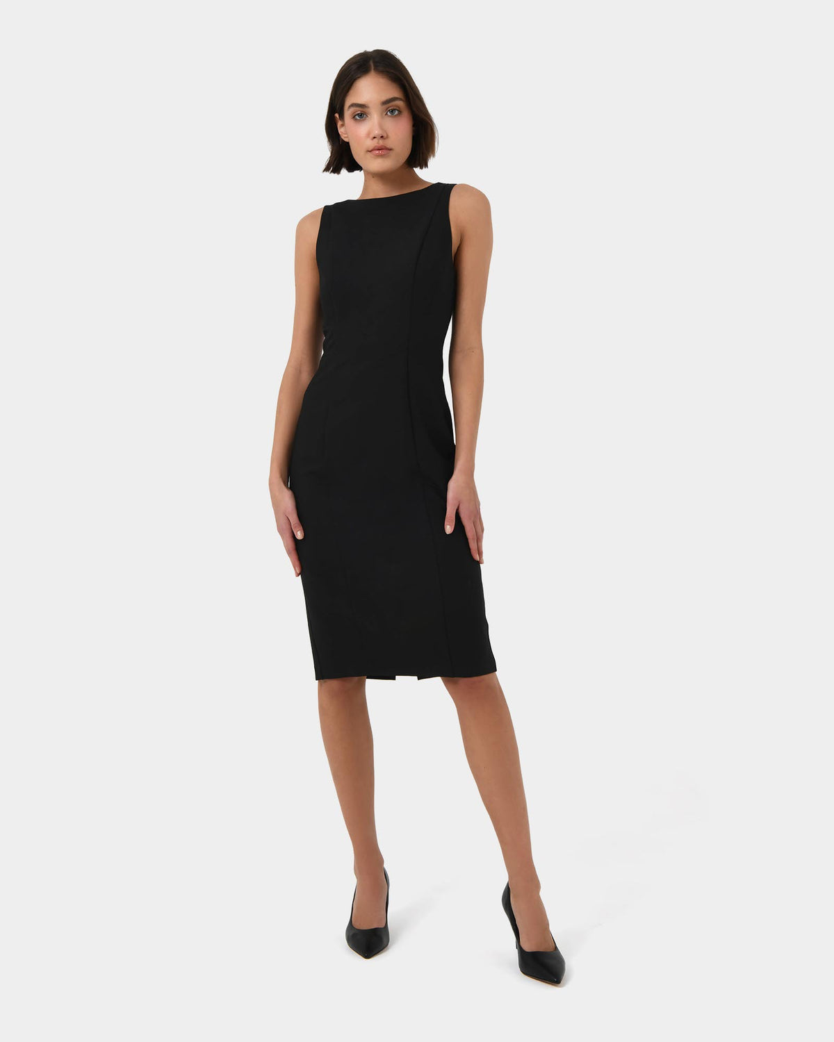 Luna Sleeveless Dress in black — full-length view
