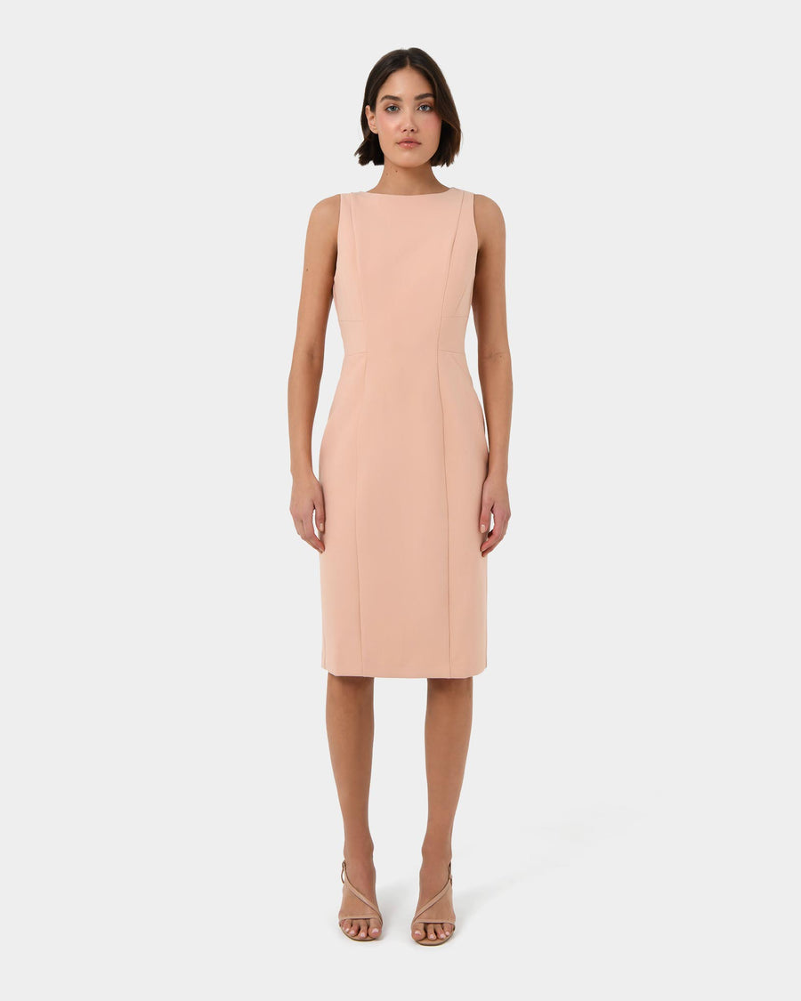 Luna Sleeveless Dress in pastel peach — full-length view