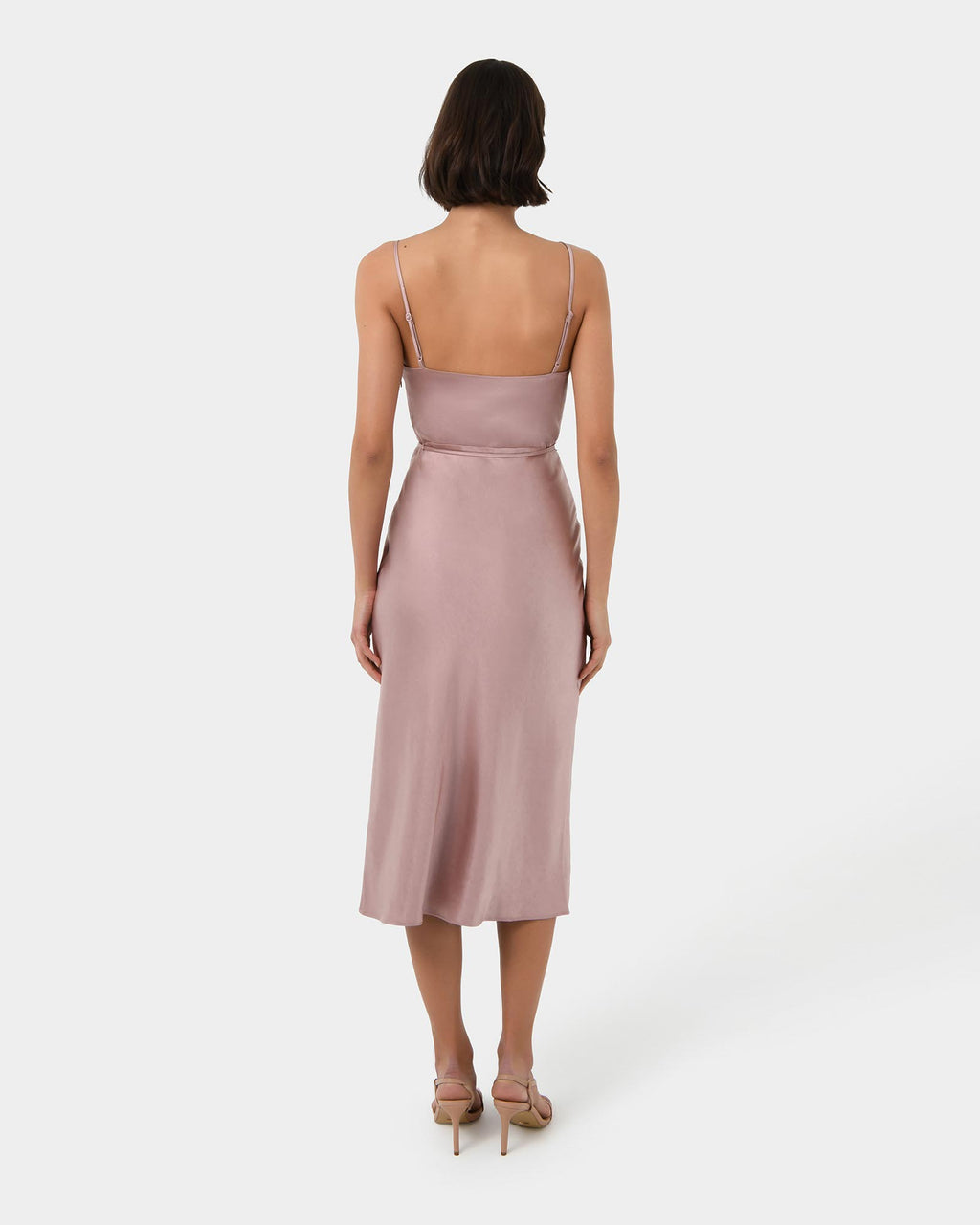 Cherish Tie-Waist Midi Dress in mauve — back view