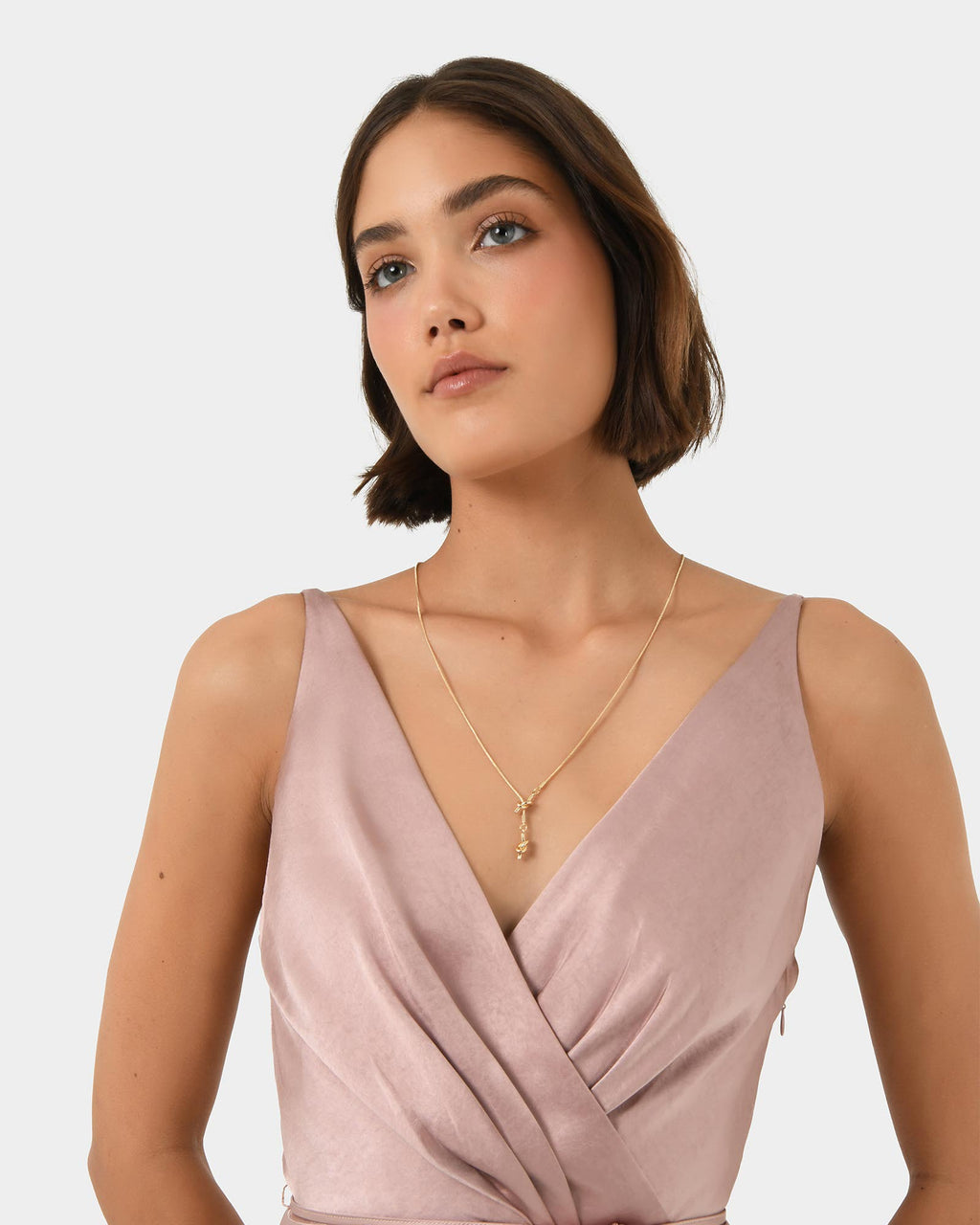 Cherish Tie-Waist Midi Dress in mauve — fabric detail 2