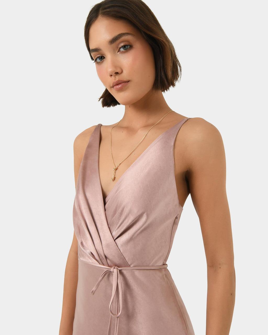 Cherish Tie-Waist Midi Dress in mauve — fabric detail 3