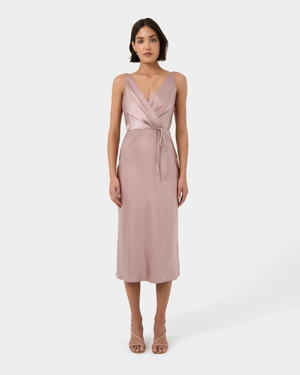 Cherish Tie-Waist Midi Dress in mauve — full-length view