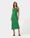 Samaya Satin Midi Dress in green — full-length view
