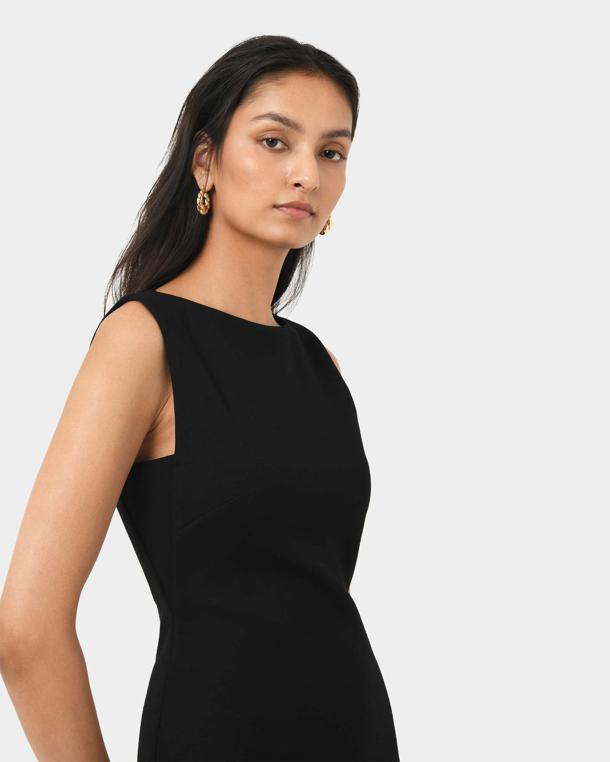 Juno Ponte Fitted Dress in black — fabric detail