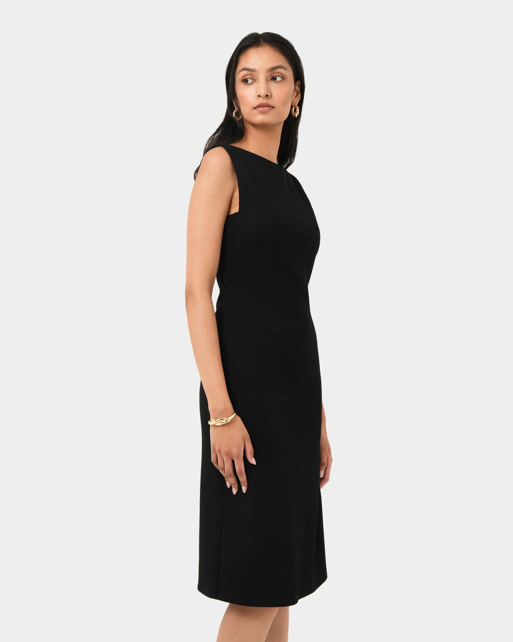 Juno Ponte Fitted Dress in black — side view