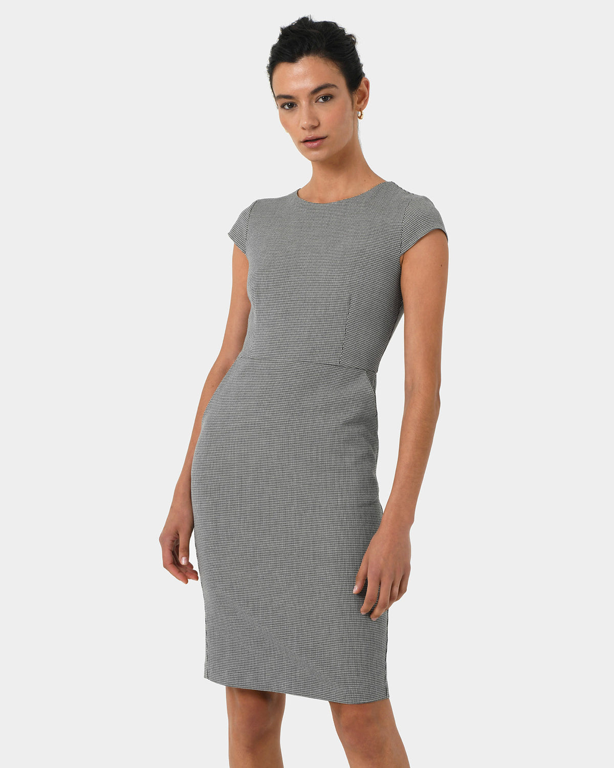 Rein Houndstooth Sheath Dress in multi — close-up view