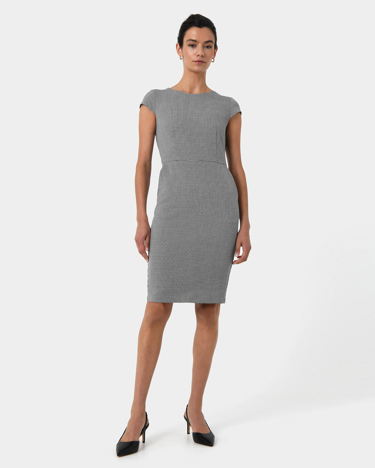 Rein Houndstooth Sheath Dress in multi — full-length view