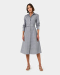 Porto Printed Shirt Dress in navy ivory — full-length view