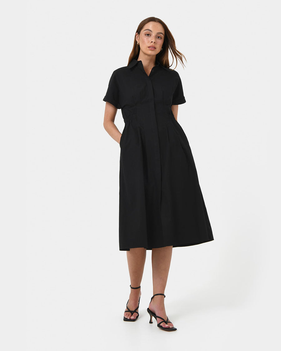 Zara Panel Midi Shirt Dress in black — full-length view