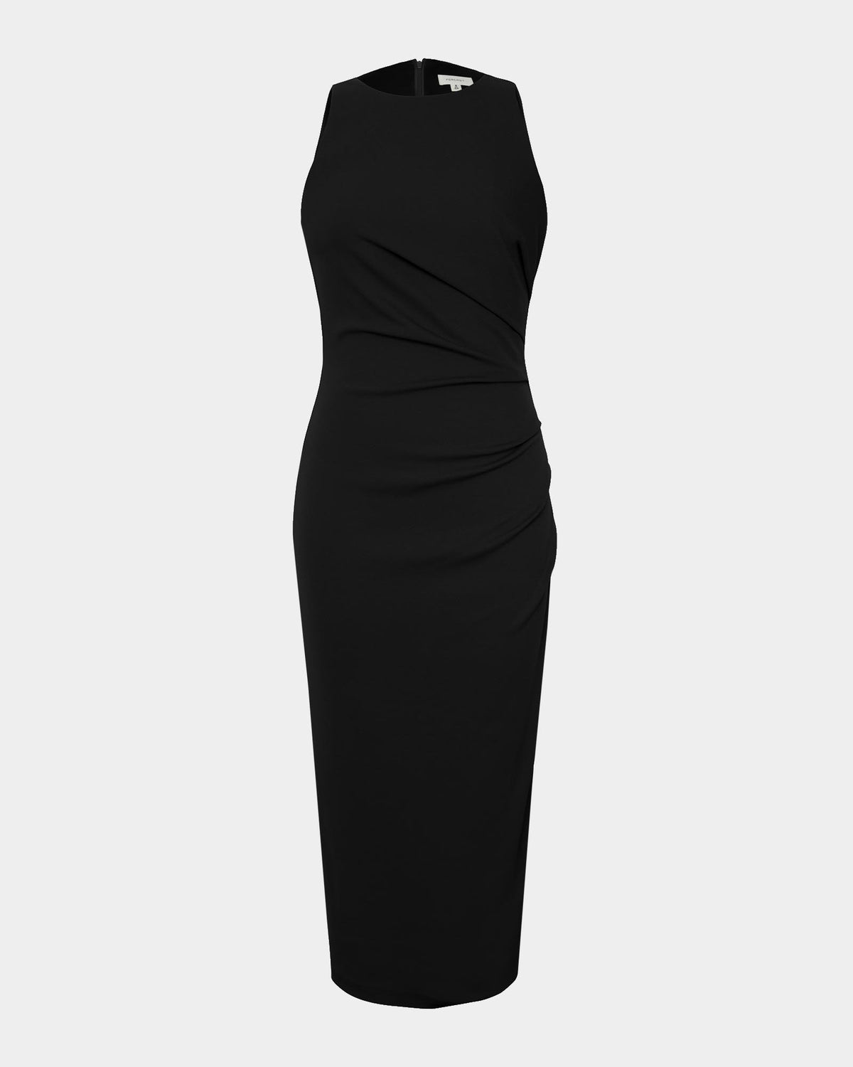 Leah Side Ruched Midi Dress in black — product-only view