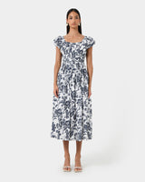 Pearl Floral Cotton Dress in floral print — full-length view