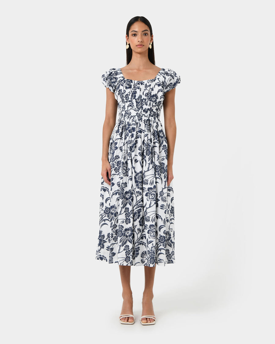 Pearl Floral Cotton Dress in floral print — full-length view