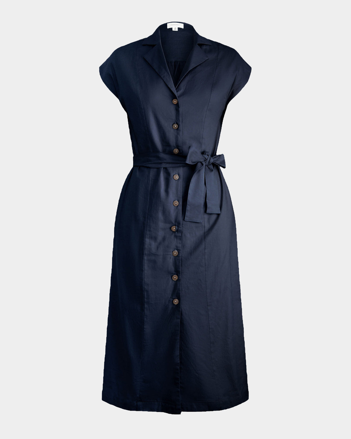 Kade V-neck Linen Dress in navy — product-only view