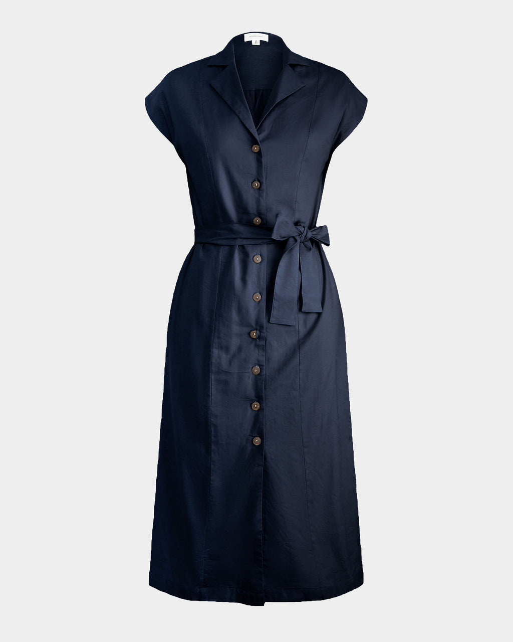 Kade V-neck Linen Dress in navy — product-only view 2