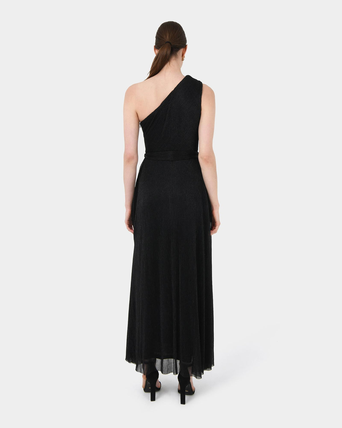 Avah One Shoulder Dress in black — back view