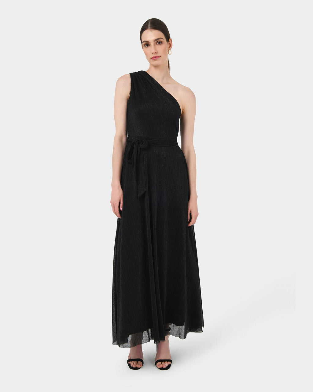 Avah One Shoulder Dress in black — full-length view