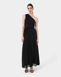 Avah One Shoulder Dress in black — full-length view