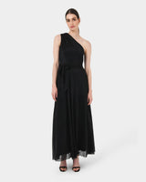 Avah One Shoulder Dress in black — full-length view