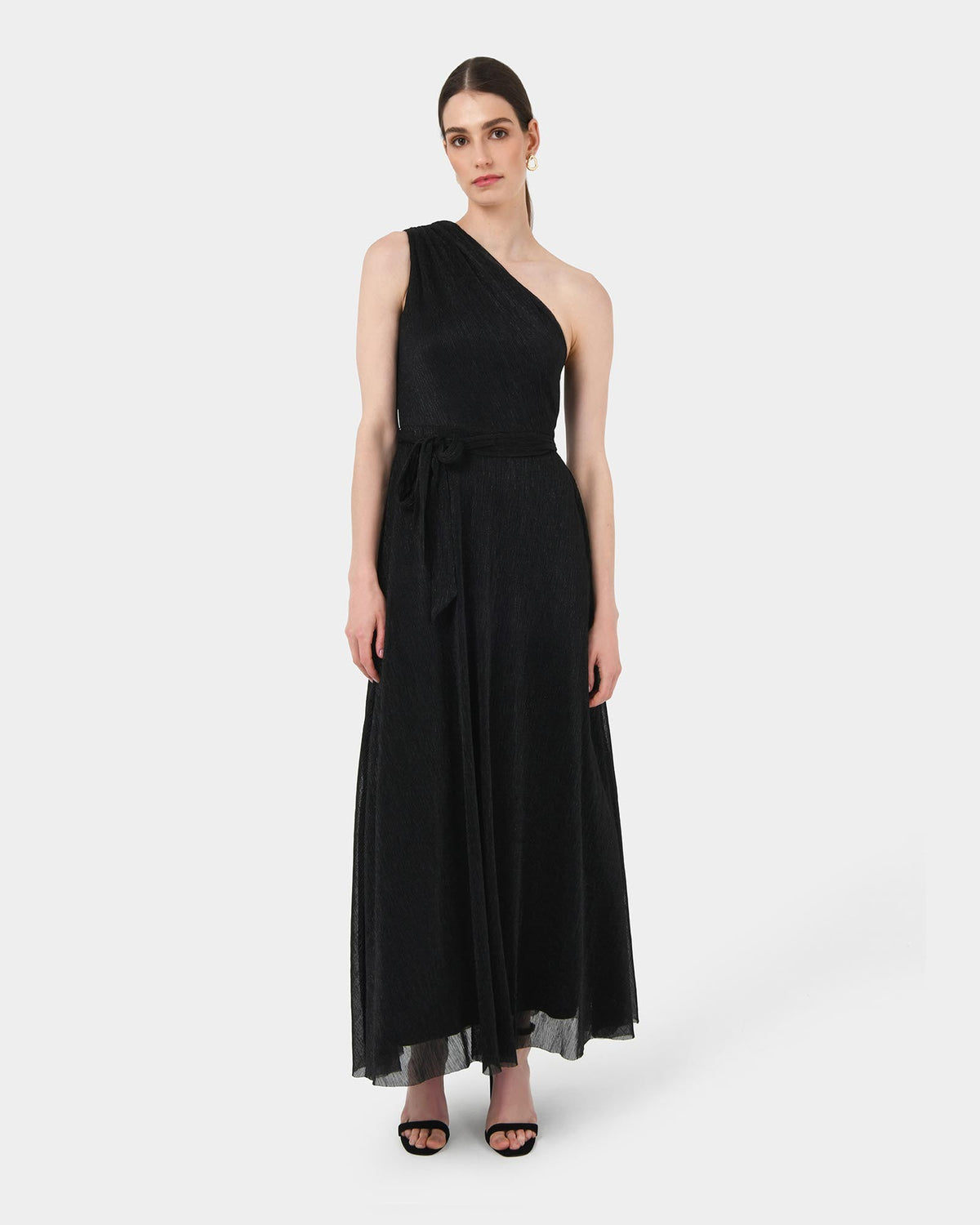 Avah One Shoulder Dress in black — full-length view