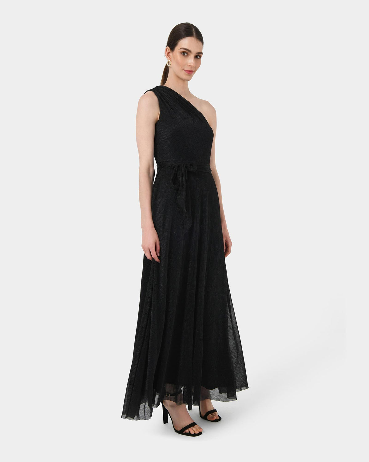 Avah One Shoulder Dress in black — side view