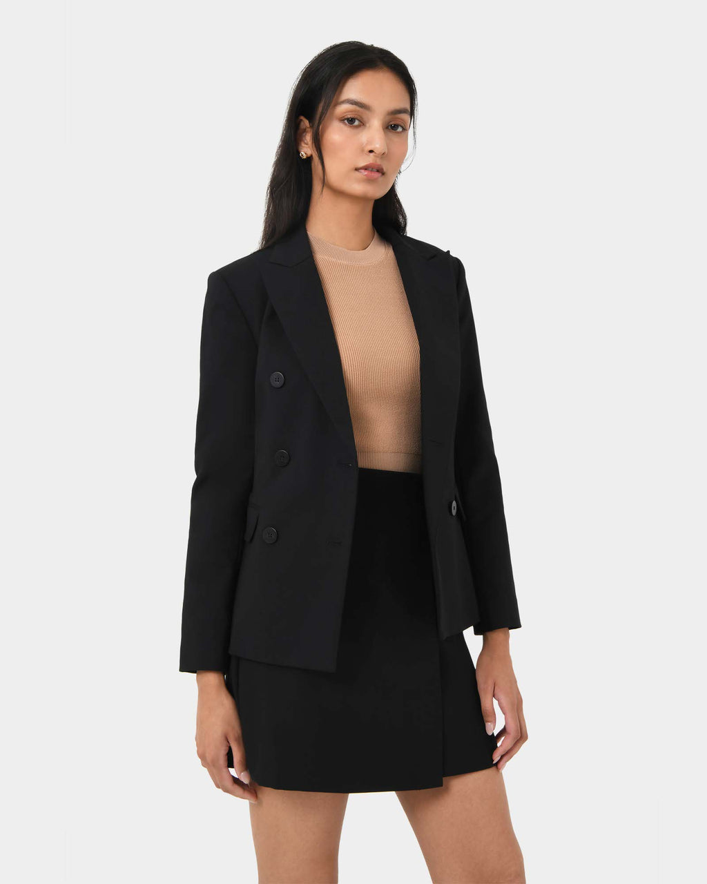 Safira Double Breasted Blazer in black — close-up view