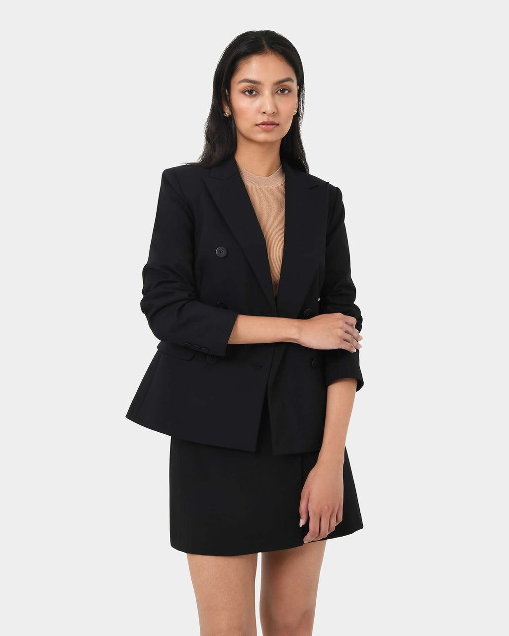 Safira Double Breasted Blazer in black — close-up view 2