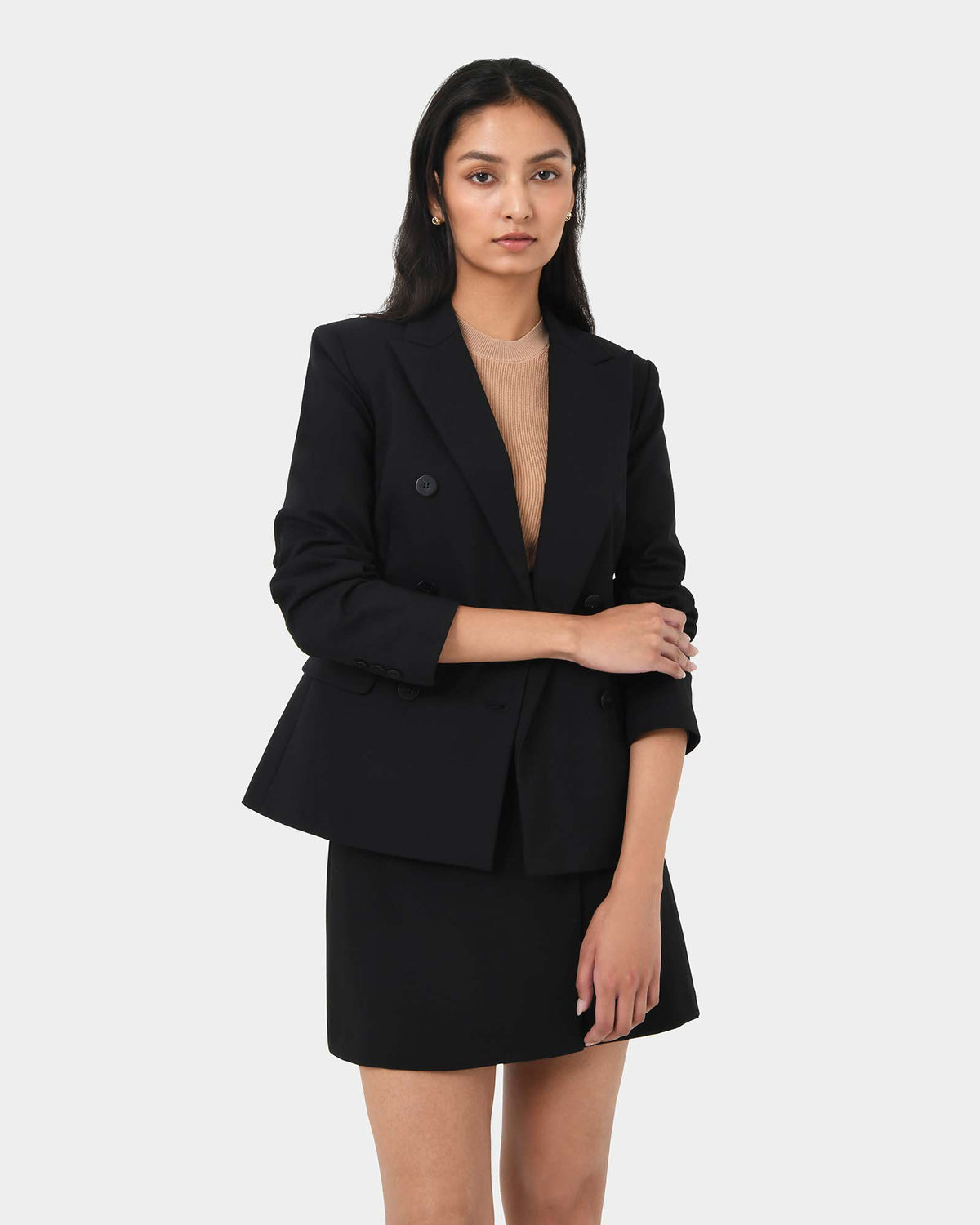 Safira Double Breasted Blazer in black — close-up view 2