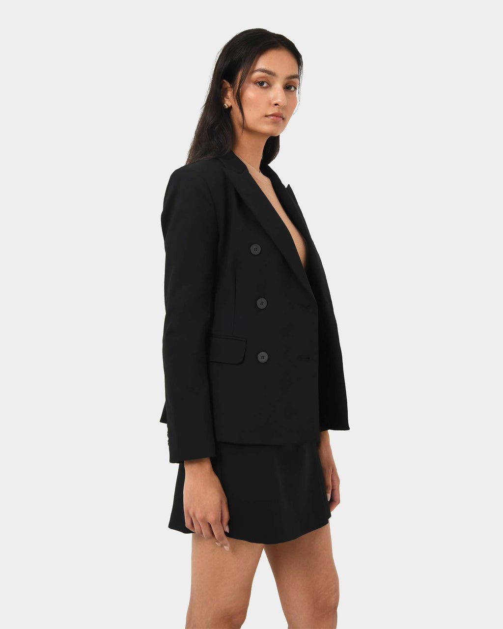 Safira Double Breasted Blazer in black — side view