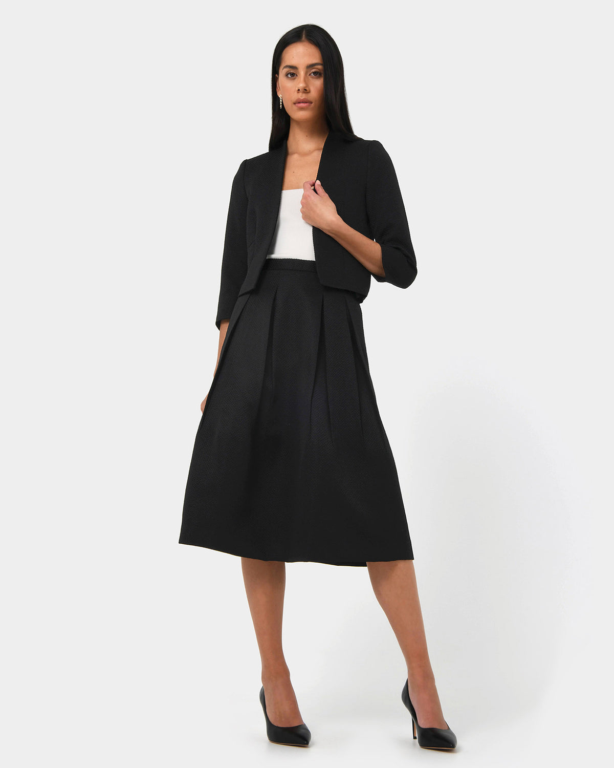 Harriet Jacquard Crop Jacket in black — full-length view