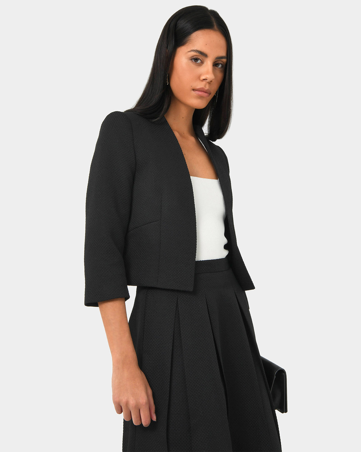 Harriet Jacquard Crop Jacket in black — side view