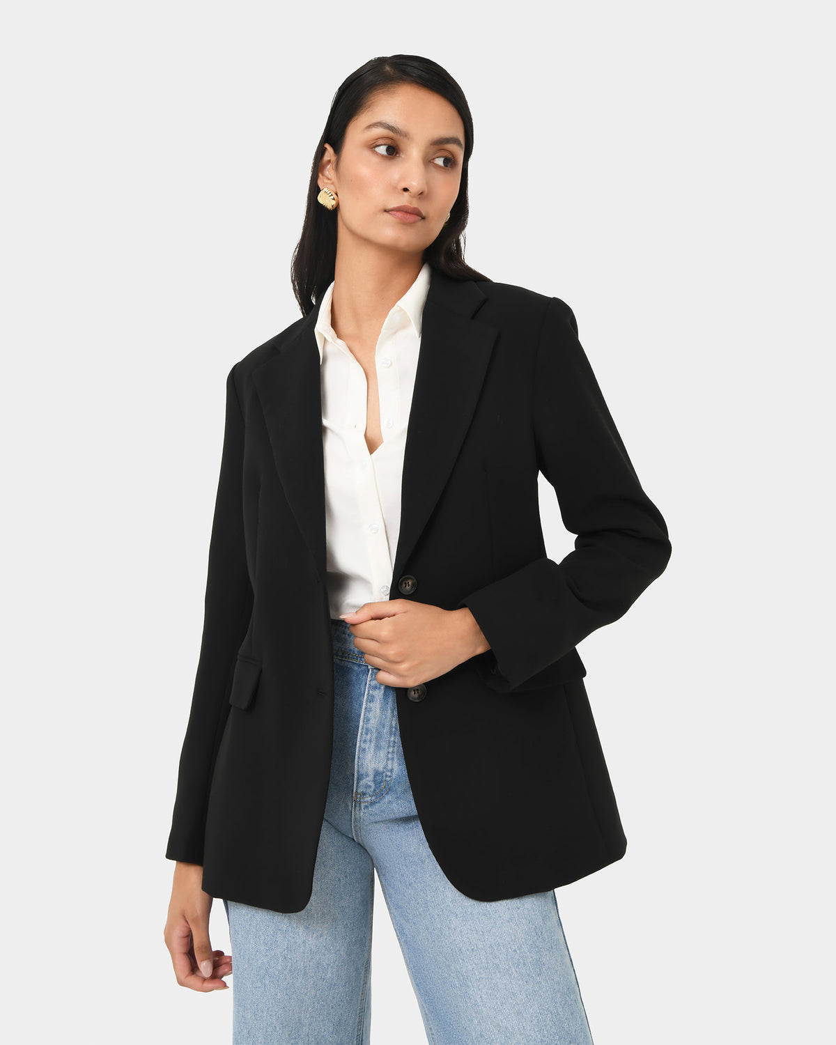 Patricia Belted Blazer in black — close-up view 2