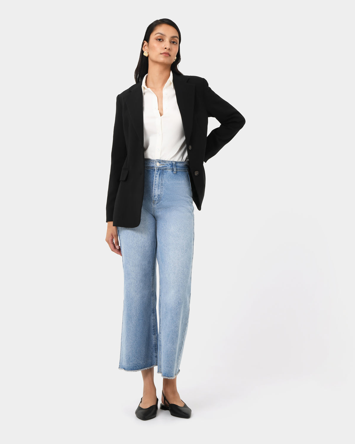 Patricia Belted Blazer in black — full-length view