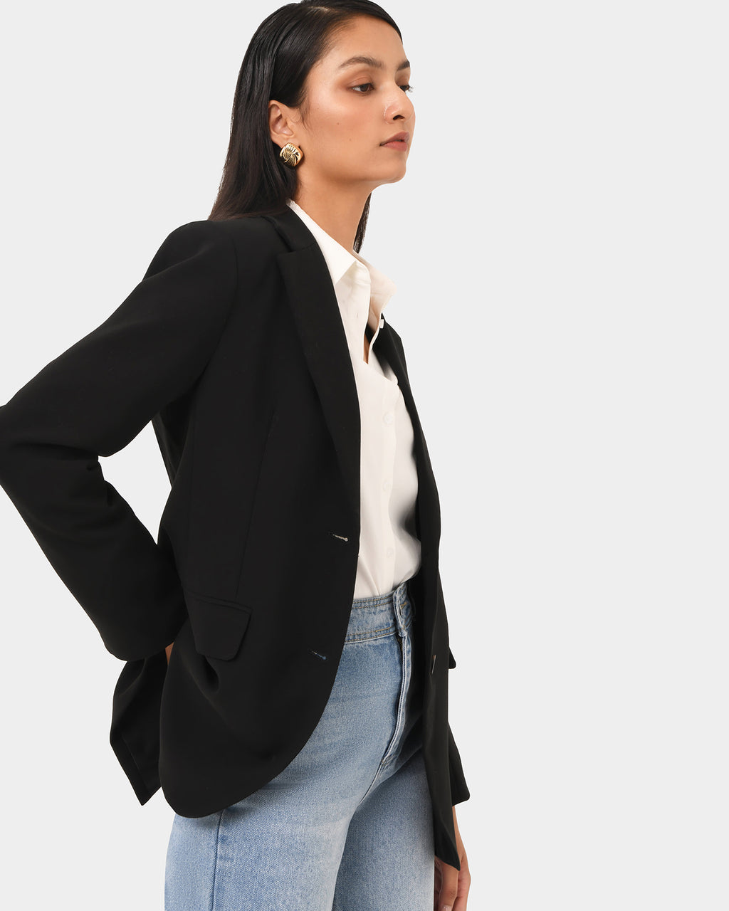 Patricia Belted Blazer in black — side view