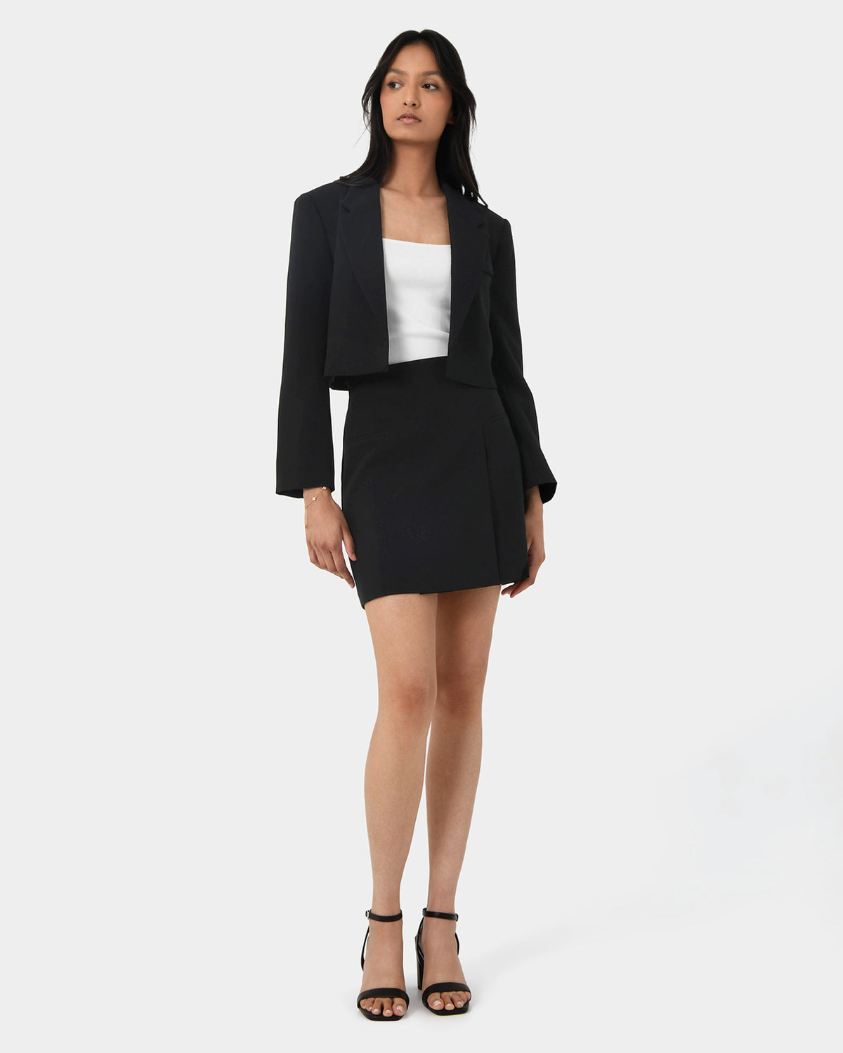 Nikki Cropped Blazer in black — full-length view