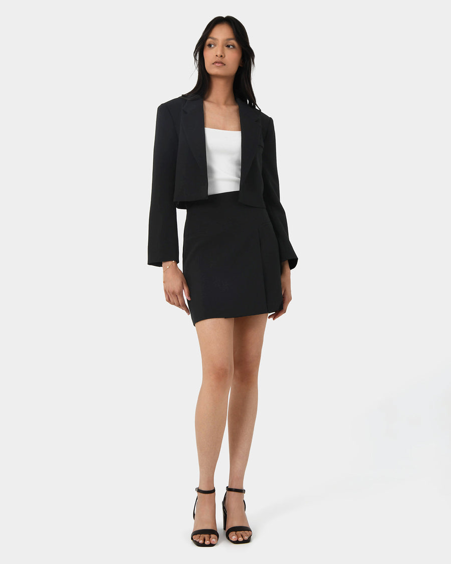 Nikki Cropped Blazer in black — full-length view