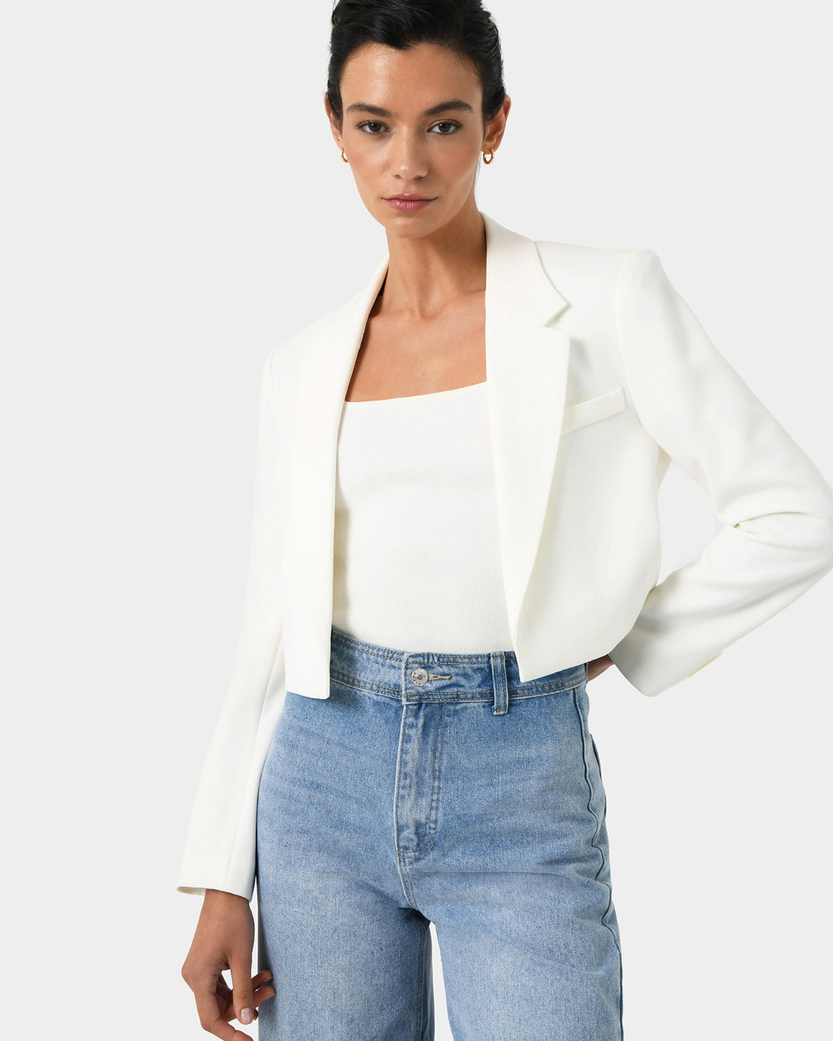 Nikki Cropped Blazer in ivory — close-up view 2