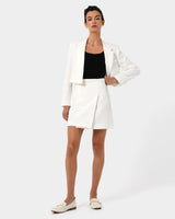 Nikki Cropped Blazer in ivory — full-length view