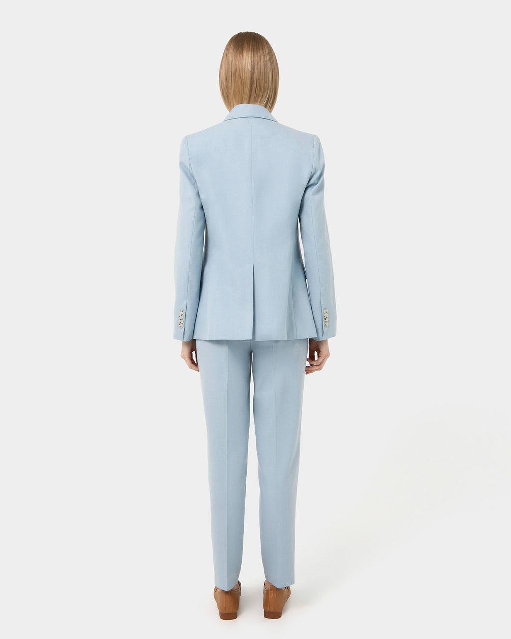 Lola Double Breasted Jacket in celestial blue — back view
