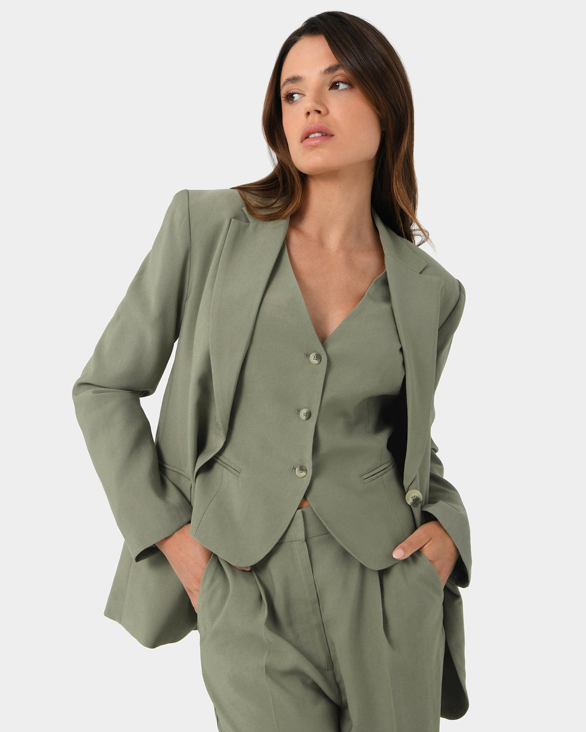 Janis Single Breasted Blazer in light khaki — close-up view 2