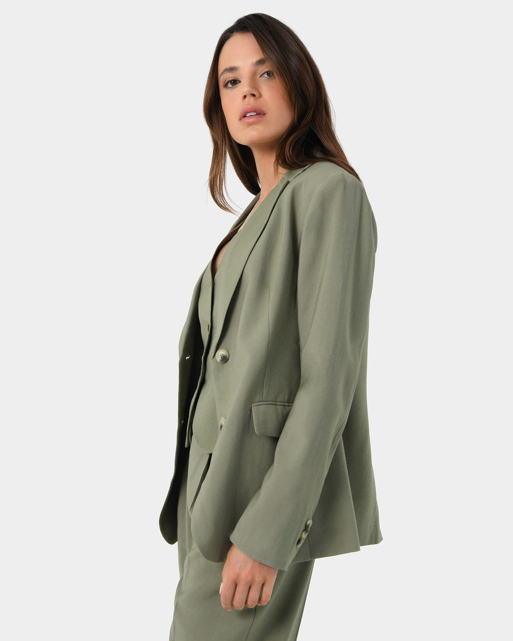 Janis Single Breasted Blazer in light khaki — side view