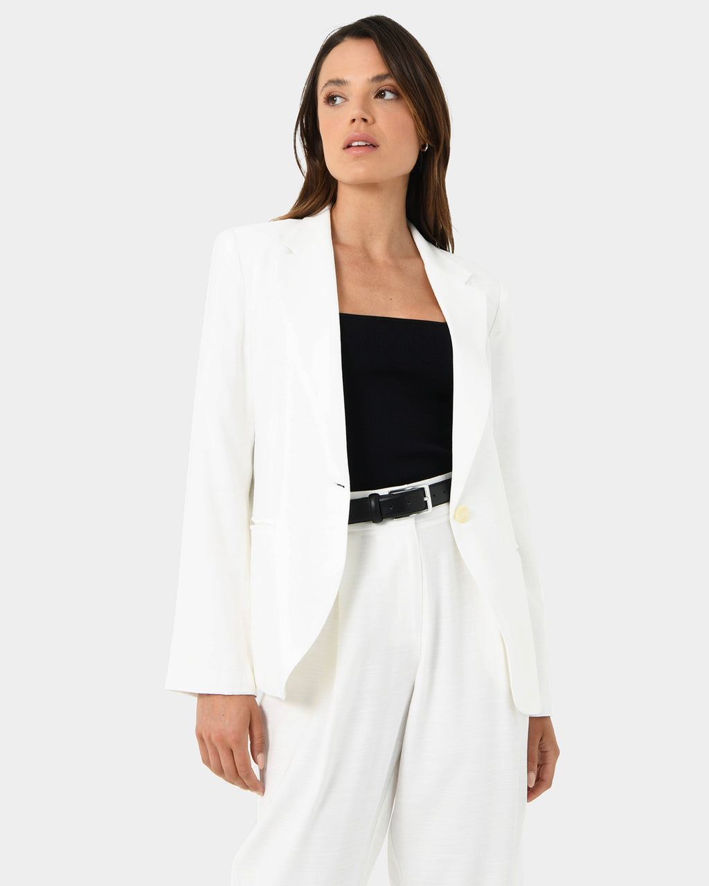 Indigo Single Breasted Blazer in white — close-up view