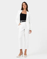 Indigo Single Breasted Blazer in white — full-length view