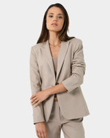 Mollie Linen Blend Blazer in sand beige — close-up view