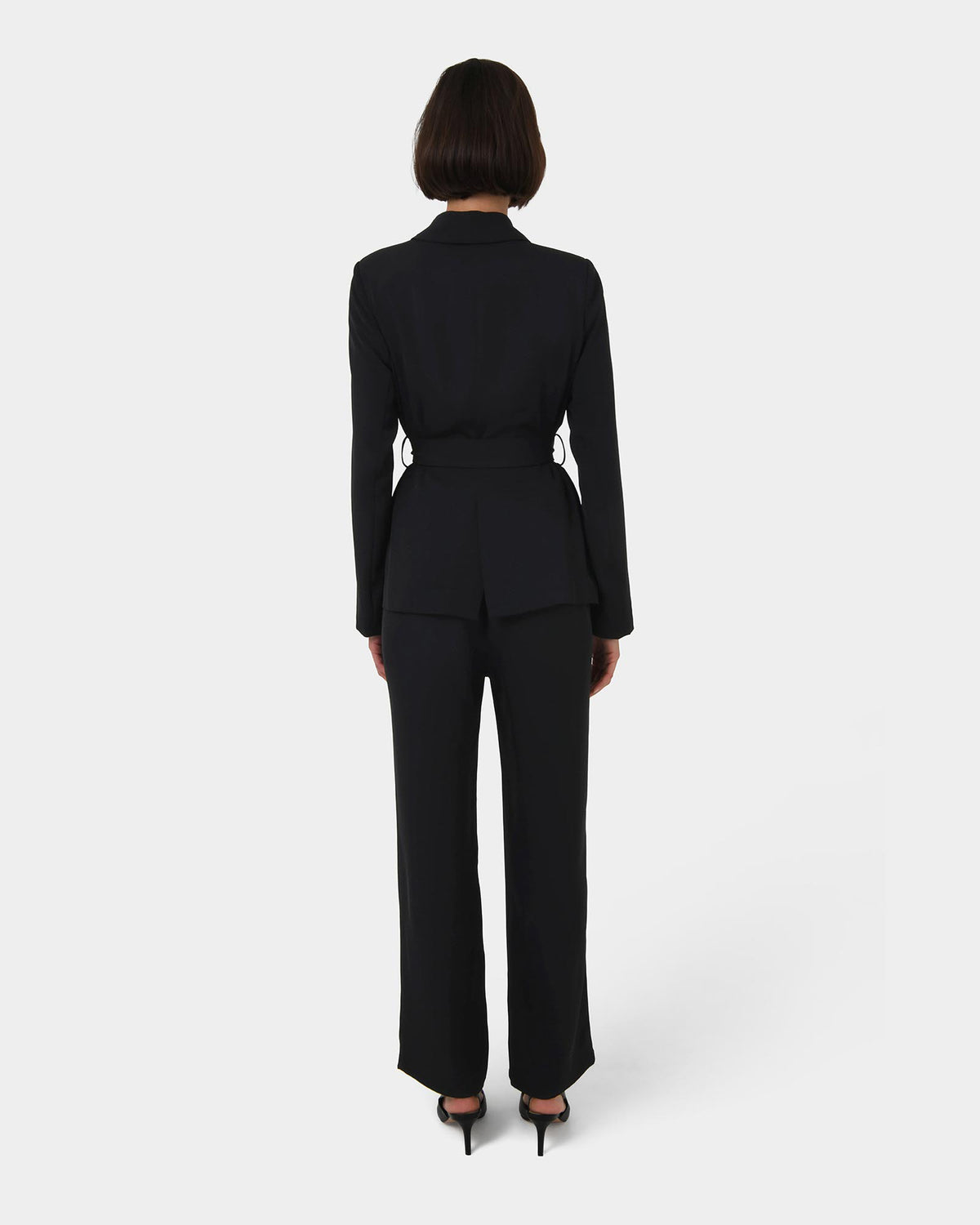 Rain Belted Blazer in black — back view