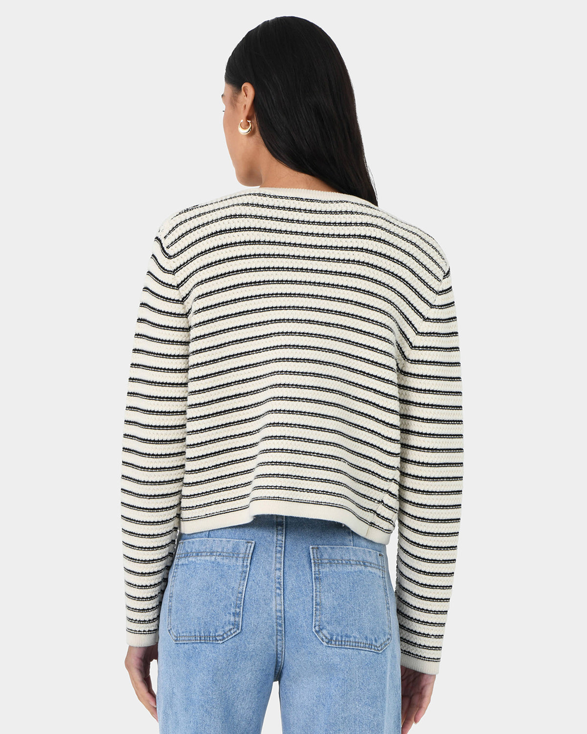 Hollis Texture Stripe Cardigan in ivory — back view