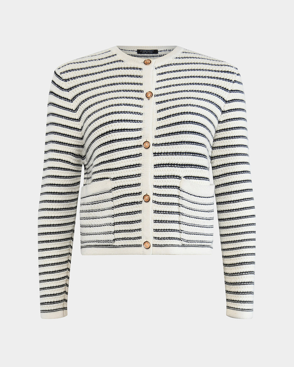 Hollis Texture Stripe Cardigan in ivory — product-only view