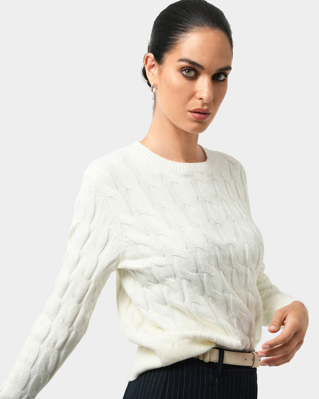 Janna Cable Jumper in ivory — side view