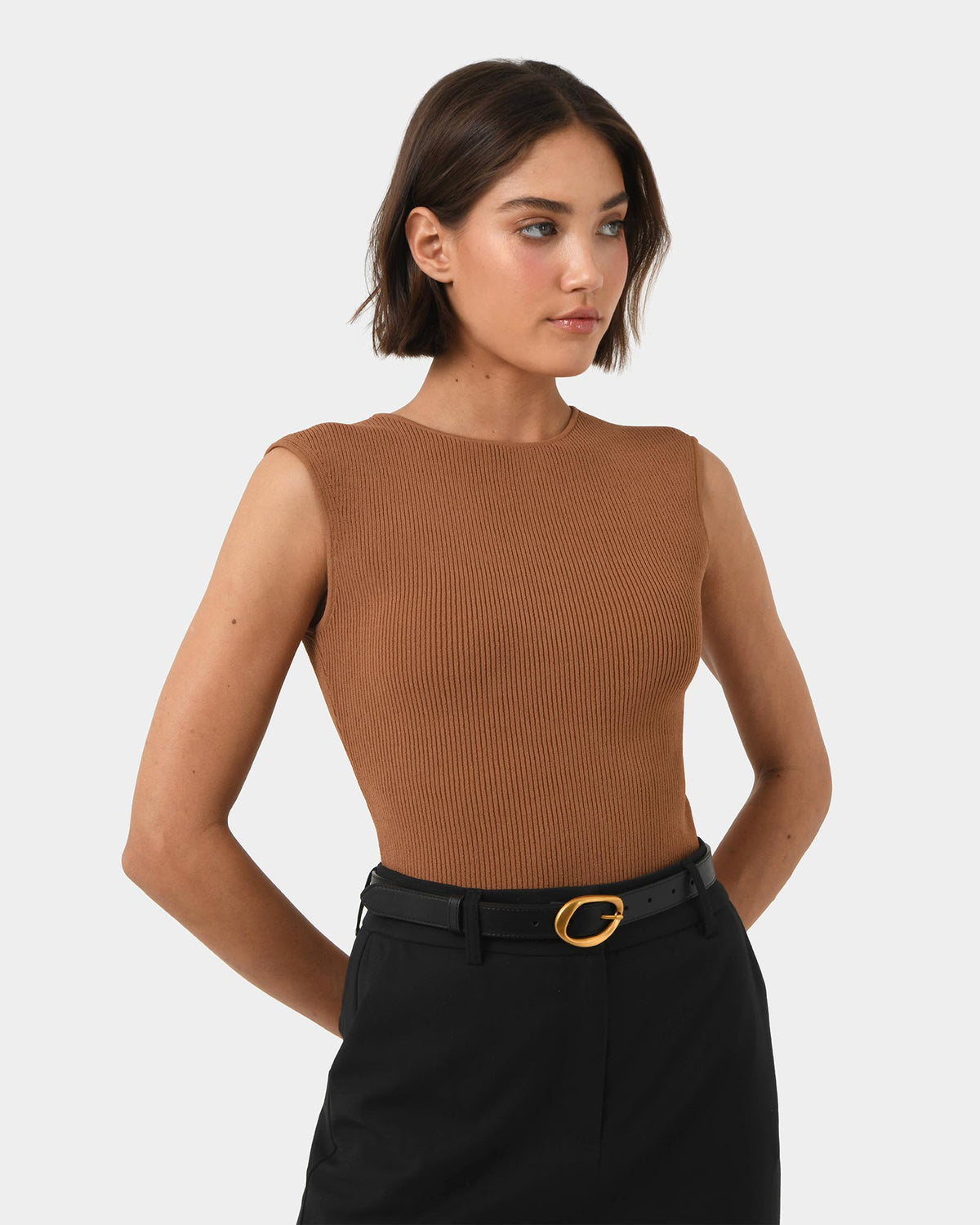 Viviana Sleeveless Knit Top in camel — view 3